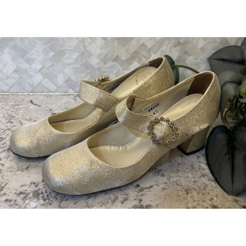 vintage 1950s Women's Heels/Shoes Mary Jane Style Gold Sz 5.5m